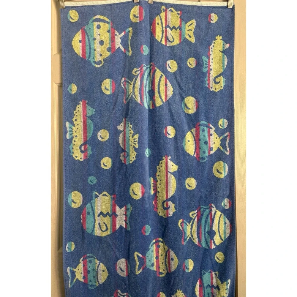 Cecil Saydah Vintage 90s Neon Multicolor Fish Frutiger 62x26 Beach Towel